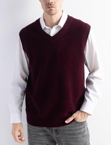 Men's 100% Merino Wool Sweater Vest 2025 Fall Winter Casual Solid V Neck Sleeveless Knitted Sweater Vest in Saudi Arabia