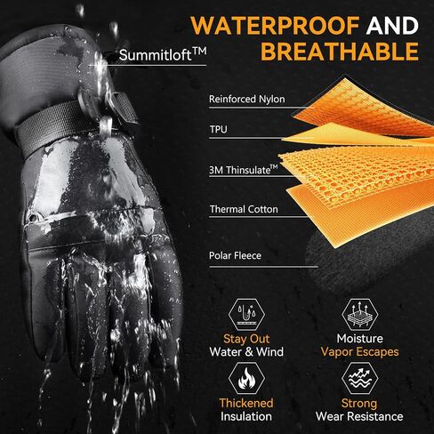 Winter Gloves Ski Gloves, Cold Weather Snow Waterproof Touchscreen Gloves, Men & Women, for Parent Child with Wrist Straps in Saudi Arabia