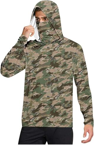 Men Lightweight Breathable UPF 50+ Hoodies Sun Protection UV Long Sleeve Shirts with Hooded Outdoor Rash Guard in Saudi Arabia