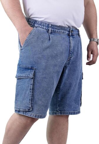 Men’s Cargo Denim Shorts – Stonewashed Light Blue, Relaxed Fit, Knee Length, Extra Zipper Pocket, in Saudi Arabia