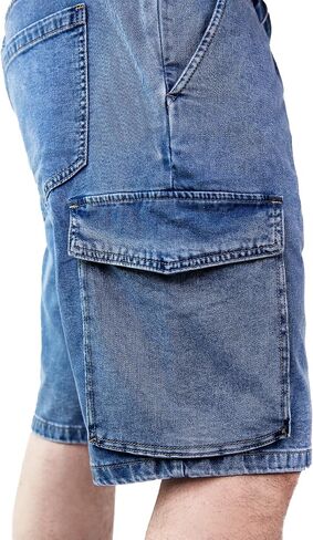 Men’s Cargo Denim Shorts – Stonewashed Light Blue, Relaxed Fit, Knee Length, Extra Zipper Pocket, in Saudi Arabia