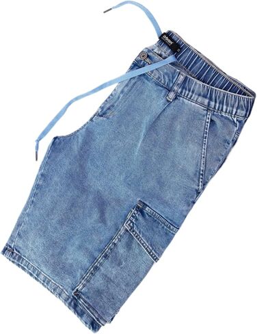 Men’s Cargo Denim Shorts – Stonewashed Light Blue, Relaxed Fit, Knee Length, Extra Zipper Pocket, in Saudi Arabia