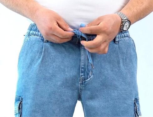 Men’s Cargo Denim Shorts – Stonewashed Light Blue, Relaxed Fit, Knee Length, Extra Zipper Pocket, in Saudi Arabia