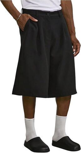 OYOANGLE Men's Pleated Crop Suit Loose Shorts Solid Straight Leg Summer Groom Casual Dress Shorts in Saudi Arabia