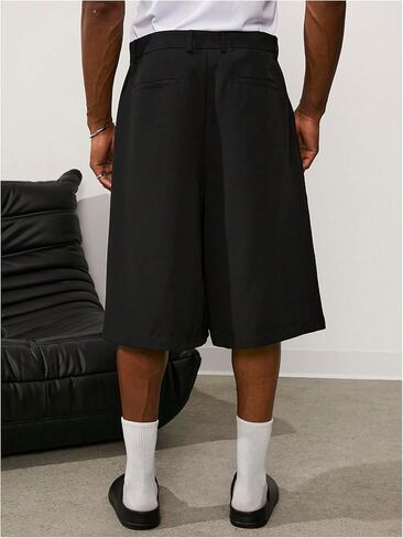 OYOANGLE Men's Pleated Crop Suit Loose Shorts Solid Straight Leg Summer Groom Casual Dress Shorts in Saudi Arabia