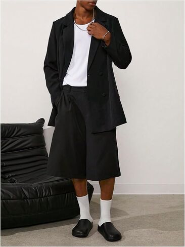 OYOANGLE Men's Pleated Crop Suit Loose Shorts Solid Straight Leg Summer Groom Casual Dress Shorts in Saudi Arabia