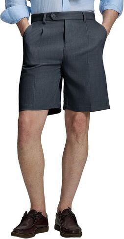 Susclude Mens Pleated Dress Shorts Old Money Classic Fit 8'' Golf Casual Elastic Waist Chino Vintage Shorts in Saudi Arabia