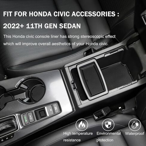 SENSHINE لملحقات Honda Civic 2022 2023 2024 غير قابلة للانزلاق ومضادة للغبار وحامل أكواب ووحدة تحكم مركزية وبطانة مزخرفة لحزمة الباب وحصيرة داخلية فاخرة مخصصة مكونة من 17 قطعة (زخرفة سوداء) in Kuwait