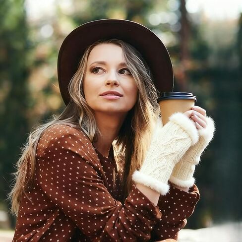 Women Arm Warmers, Winter Knitted Wrist Warmers Fluffy Lined Fingerless Mitten Gloves for Women Girls Cold Weather in Kuwait
