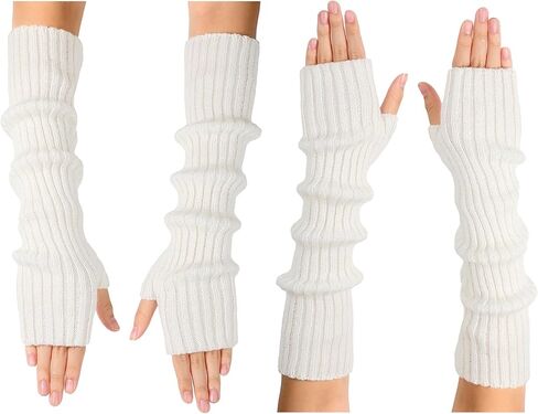 Arm Warmers - 2 Pairs Women's Long Fingerless Gloves Fashion Stretch Knit Arm Sleeves for Women Thumb Hole Stretchy Gloves in Kuwait