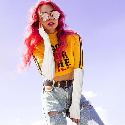 Arm Warmers - 2 Pairs Women's Long Fingerless Gloves Fashion Stretch Knit Arm Sleeves for Women Thumb Hole Stretchy Gloves in Kuwait