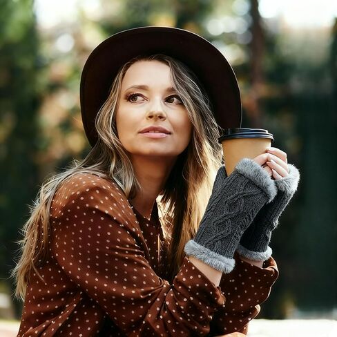 Women Arm Warmers, Winter Knitted Wrist Warmers Fluffy Lined Fingerless Mitten Gloves for Women Girls Cold Weather in Kuwait