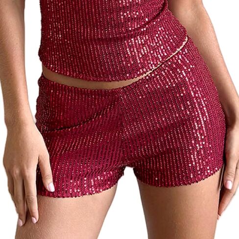 النساء y2k الترتر القصير الدقيق منخفضة bodycon سراويل صغيرة سباركلي ميني شورت مثير الخروج قيعان حزب الهذيان. in Kuwait