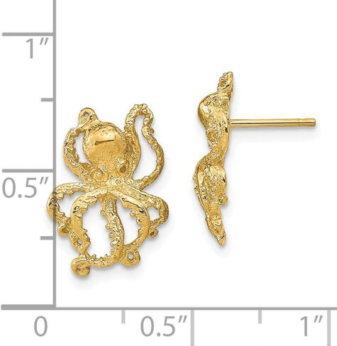صلبة 14K أصفر الذهب 2 -D و Octopus Post Post Posts - 16 مم × 11 ملم in Saudi Arabia