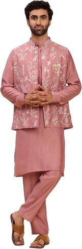 Mens Silk Kurta Trouser Set With Embroidered Waistcoat (Nehru Jacket) (C-127) in Saudi Arabia