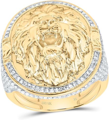 10K Yellow Gold 1 1/2 CTW Diamond Lion Face Oval Mens Ring in Saudi Arabia