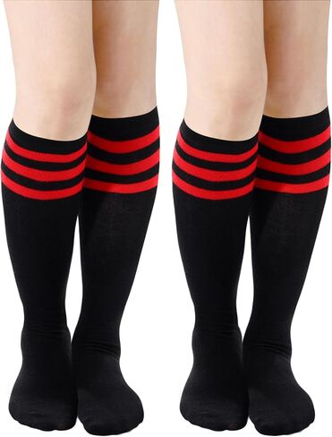 Syhood 2 Pairs Classic Athletic Knee High Socks Triple Stripes Over the Calf Cotton Retro Tube Sock in Saudi Arabia