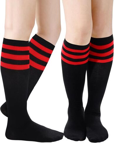 Syhood 2 Pairs Classic Athletic Knee High Socks Triple Stripes Over the Calf Cotton Retro Tube Sock in Saudi Arabia