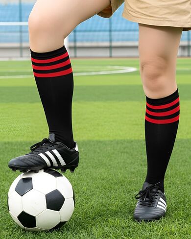 Syhood 2 Pairs Classic Athletic Knee High Socks Triple Stripes Over the Calf Cotton Retro Tube Sock in Saudi Arabia