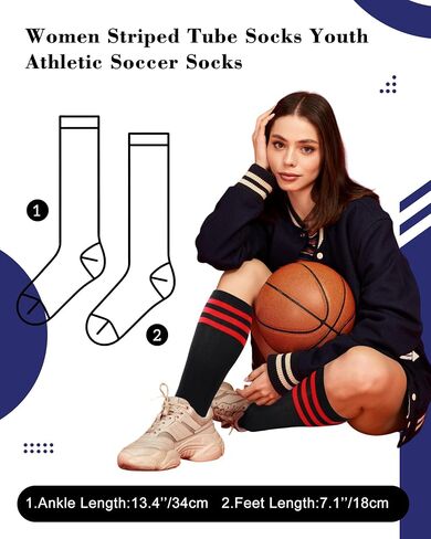 Syhood 2 Pairs Classic Athletic Knee High Socks Triple Stripes Over the Calf Cotton Retro Tube Sock in Saudi Arabia
