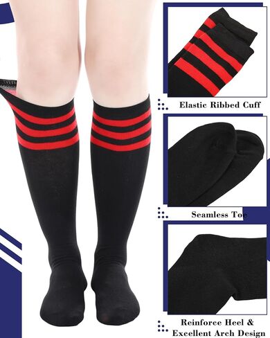 Syhood 2 Pairs Classic Athletic Knee High Socks Triple Stripes Over the Calf Cotton Retro Tube Sock in Saudi Arabia