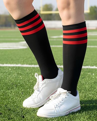 Syhood 2 Pairs Classic Athletic Knee High Socks Triple Stripes Over the Calf Cotton Retro Tube Sock in Saudi Arabia