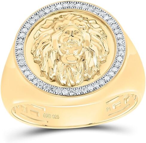 المجوهرات بواسطة Lux Sterling Silver Lays-Lote أو White-LOTE 1/6 CTW Natural Diamond Lion Face Ring Ring Ring ، Mens Size: 8-12 in Kuwait