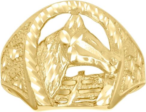 JewelryWeb 10K Gold Gold Mens Head Horseshoe Horseshoe Luck Ring 14.8x3.7 مم in Saudi Arabia