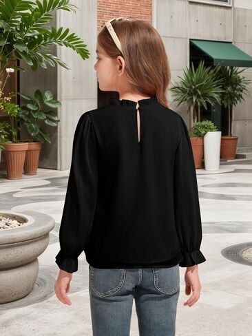 فتيات هالومونينغ فتيات طويل الأكمام القمصان شيفون بلوزات الأطفال لطيف نفخة الأكمام الصشك. in Kuwait