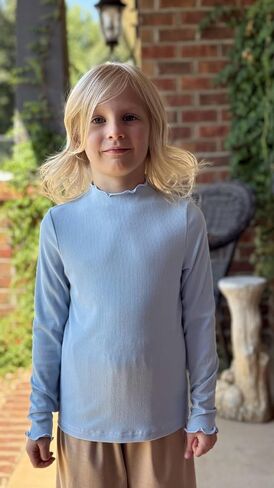 Arshiner Girls Lettuce Trim Mock Neck Long Sleeve Shirts Ribbed Knit Slim Fit Base Layer Tops Tees in Saudi Arabia