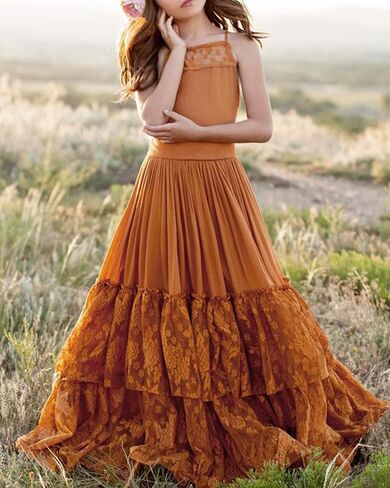 BIBIHOU Girls Kids Lace Back Full-Length Backless Tulle Party Holiday Formal Flower Girl Dress in Saudi Arabia