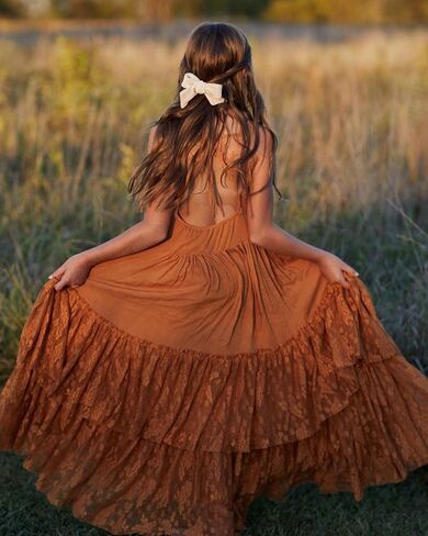 BIBIHOU Girls Kids Lace Back Full-Length Backless Tulle Party Holiday Formal Flower Girl Dress in Saudi Arabia