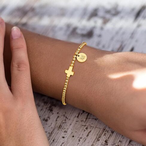 M MOOHAM Initial Bracelets for Women - Cross Bracelet for Womens Letter A-Z Cross Bracelet Gold Beaded Bracelets Dainty Small Jewelry, Religious Christian Gifts for Women in Saudi Arabia