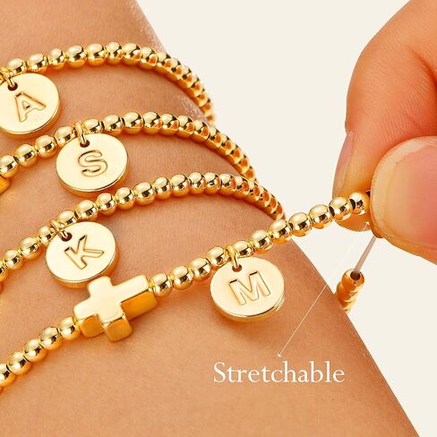 M MOOHAM Initial Bracelets for Women - Cross Bracelet for Womens Letter A-Z Cross Bracelet Gold Beaded Bracelets Dainty Small Jewelry, Religious Christian Gifts for Women in Saudi Arabia