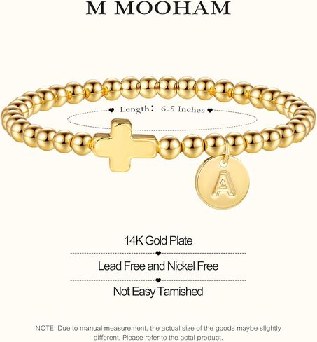 M MOOHAM Initial Bracelets for Women - Cross Bracelet for Womens Letter A-Z Cross Bracelet Gold Beaded Bracelets Dainty Small Jewelry, Religious Christian Gifts for Women in Saudi Arabia