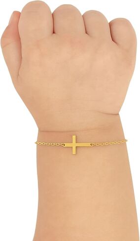 MIONZA 14K Solid Gold Baby Cross Bracelet – Sideways Adjustable in Hollow or Solid – Religious Gift for Baptism, Infant, Teen, Boys & Girls in Saudi Arabia