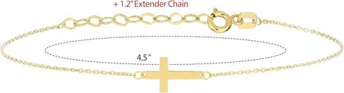 MIONZA 14K Solid Gold Baby Cross Bracelet – Sideways Adjustable in Hollow or Solid – Religious Gift for Baptism, Infant, Teen, Boys & Girls in Saudi Arabia