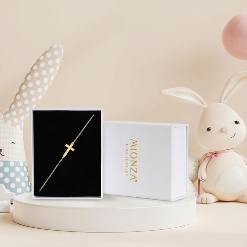 MIONZA 14K Solid Gold Baby Cross Bracelet – Sideways Adjustable in Hollow or Solid – Religious Gift for Baptism, Infant, Teen, Boys & Girls in Saudi Arabia