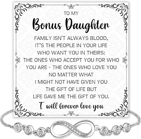 To My Bonus Daughter Bracelet Gift - Infinity Symbol Jewelry with Heartfelt Message Card - Meaningful Stepdaughter Birthday, Christmas, Graduation, or Wedding Gift from Stepmom or Dad in Saudi Arabia