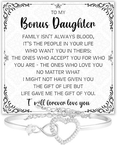 To My Bonus Daughter Bracelet Gift - Infinity Symbol Jewelry with Heartfelt Message Card - Meaningful Stepdaughter Birthday, Christmas, Graduation, or Wedding Gift from Stepmom or Dad in Saudi Arabia