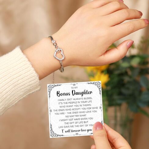 To My Bonus Daughter Bracelet Gift - Infinity Symbol Jewelry with Heartfelt Message Card - Meaningful Stepdaughter Birthday, Christmas, Graduation, or Wedding Gift from Stepmom or Dad in Saudi Arabia