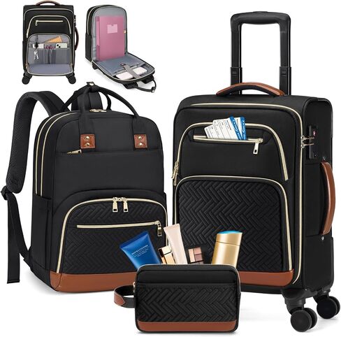 RAKERMORE CARME ON LUGGAGE 22x14x9 Airline Airline Airted ، بحقائب Softside 20 بوصة مع عجلات ، ومجموعات الأمتعة 3 قطع ، وحفلة Rolling على قفل TSA للسفر Weekender in Kuwait