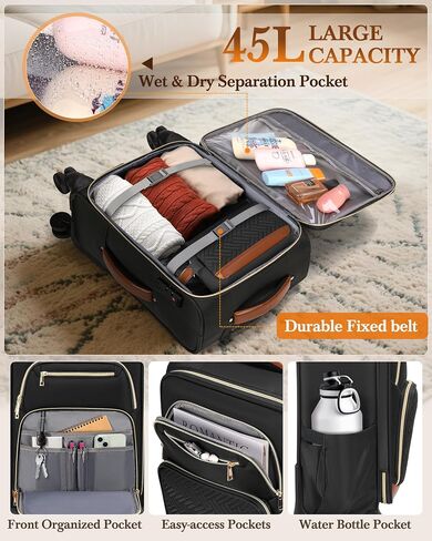 RAKERMORE CARME ON LUGGAGE 22x14x9 Airline Airline Airted ، بحقائب Softside 20 بوصة مع عجلات ، ومجموعات الأمتعة 3 قطع ، وحفلة Rolling على قفل TSA للسفر Weekender in Kuwait