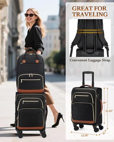 RAKERMORE CARME ON LUGGAGE 22x14x9 Airline Airline Airted ، بحقائب Softside 20 بوصة مع عجلات ، ومجموعات الأمتعة 3 قطع ، وحفلة Rolling على قفل TSA للسفر Weekender in Kuwait