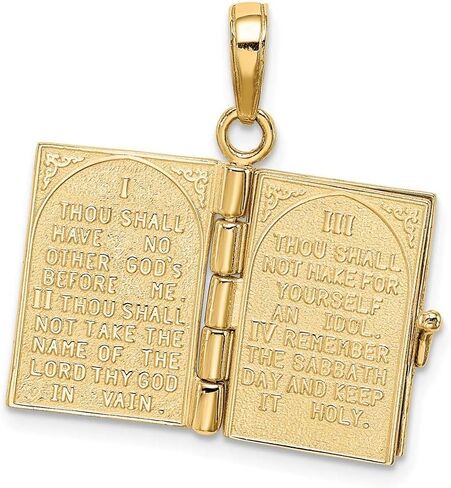 Solid 14K Yellow Gold Ten Commandments Bible Pendant in Saudi Arabia
