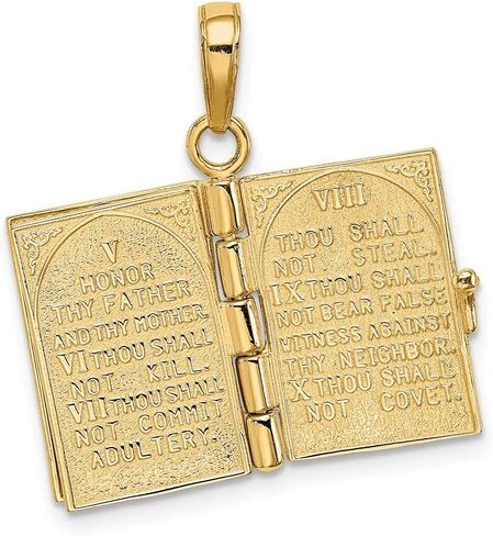 Solid 14K Yellow Gold Ten Commandments Bible Pendant in Saudi Arabia