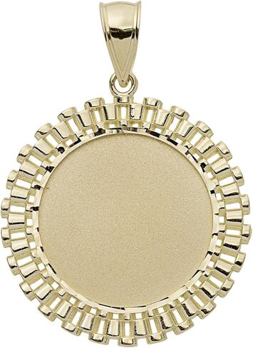 10K Gold Railroad Frame Round Round Medallion قلادة صفراء حقيقية جميع الأحجام in Saudi Arabia