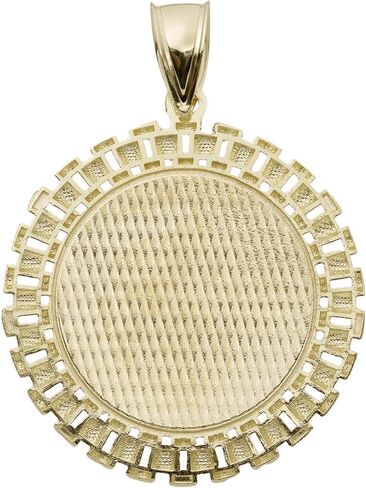 10K Gold Railroad Frame Round Round Medallion قلادة صفراء حقيقية جميع الأحجام in Saudi Arabia