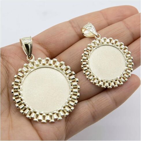 10K Gold Railroad Frame Round Round Medallion قلادة صفراء حقيقية جميع الأحجام in Saudi Arabia