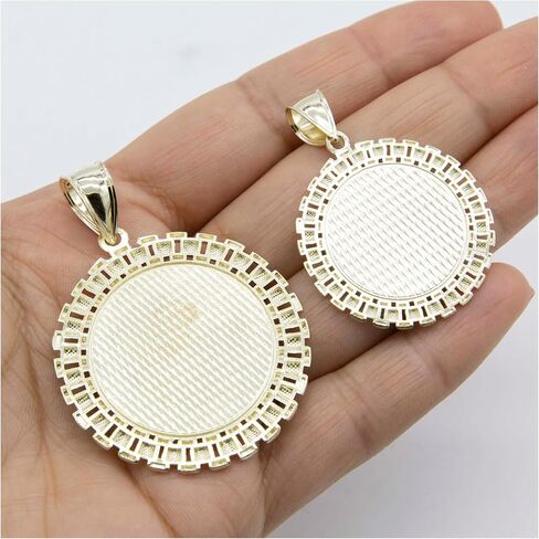 10K Gold Railroad Frame Round Round Medallion قلادة صفراء حقيقية جميع الأحجام in Saudi Arabia